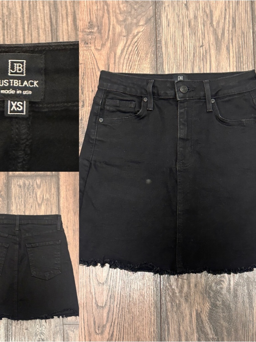 Just Black Black Raw Hem Denim Mini Skirt